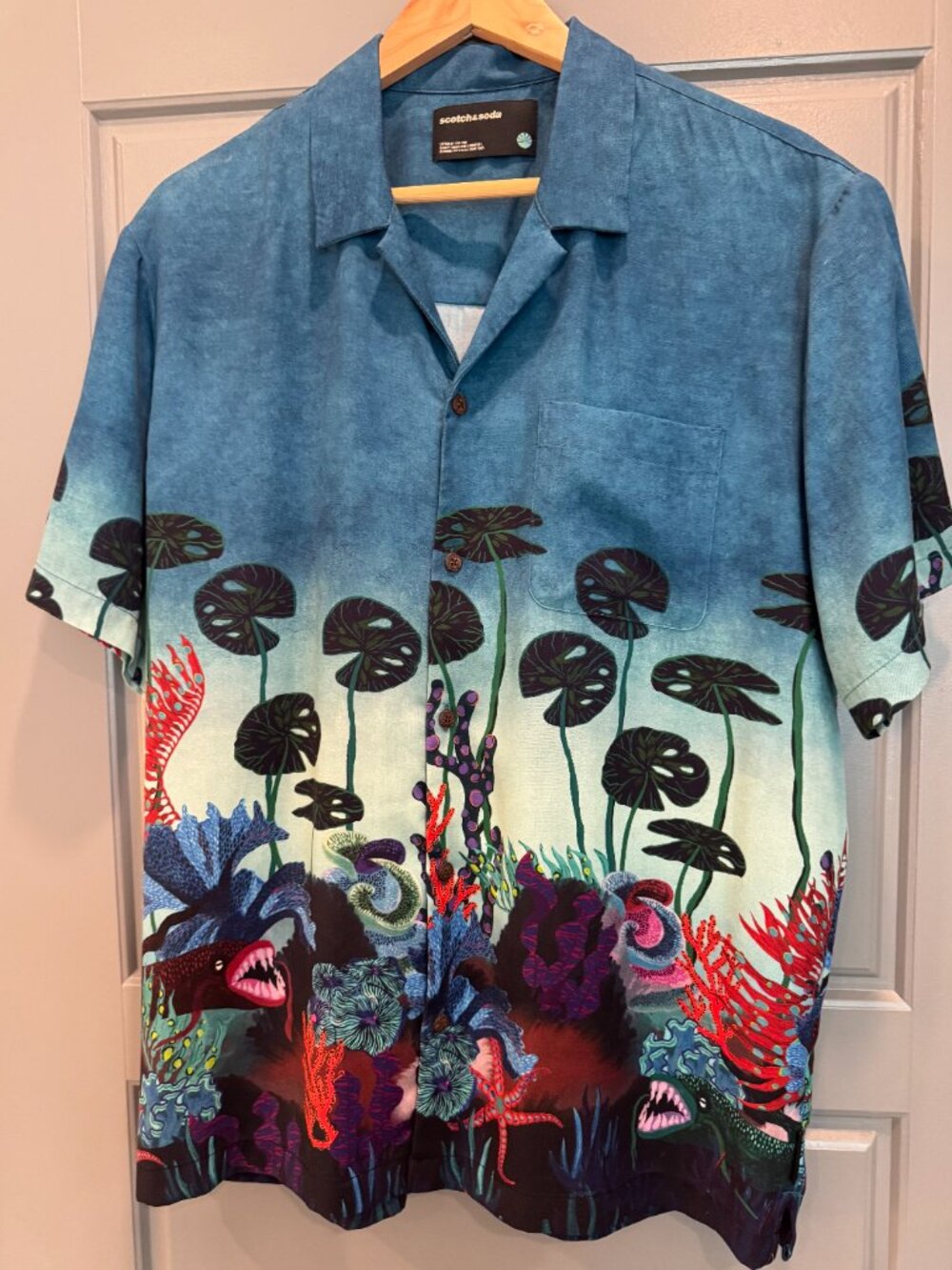 Scotch & Soda Ocean Reef Print Camp Collar Shirt Large